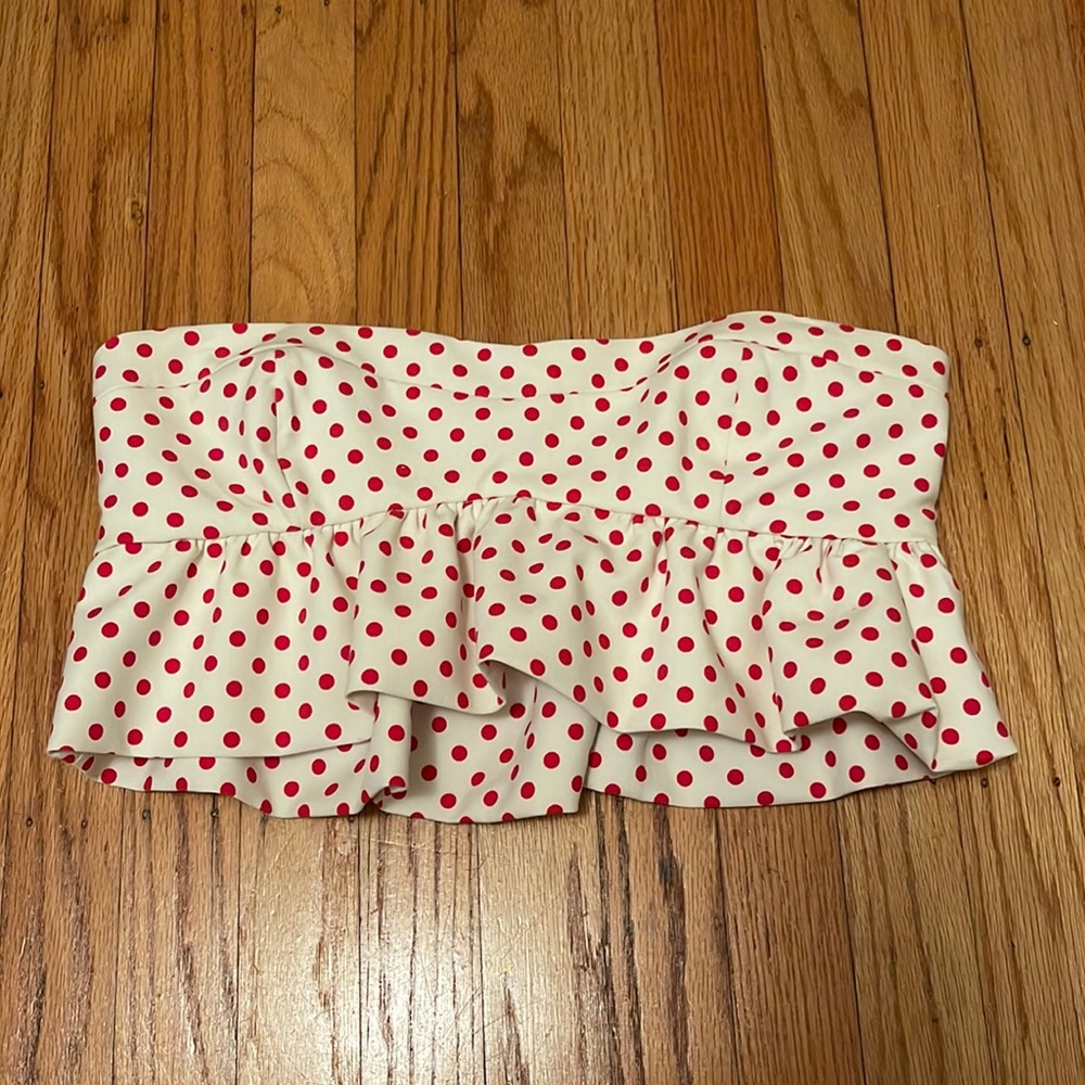 Zara polka dot ruffle strapless top!
